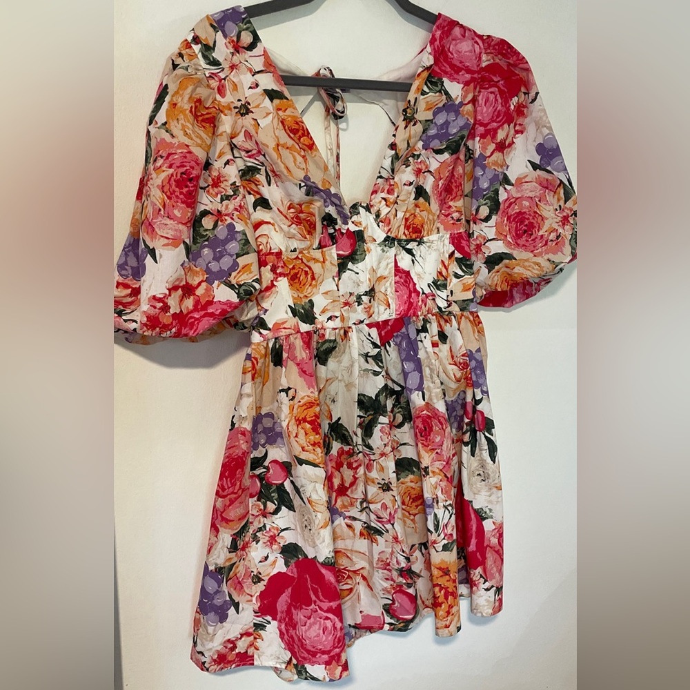 Puff Sleeve Wrap Summer Floral Mini Dress size Small Womens